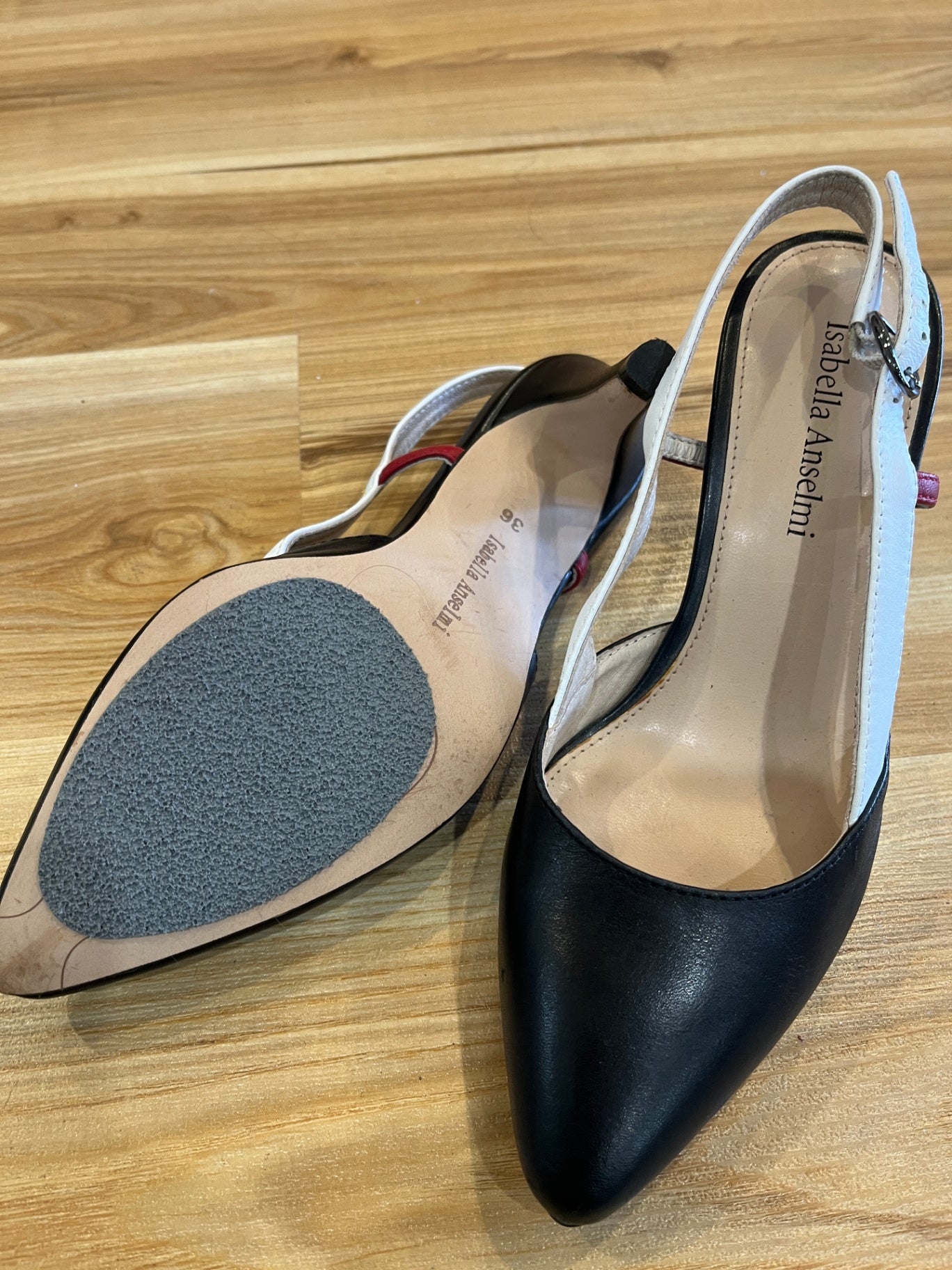 Isabella Anselmi Leather Slip-On Heels – Size 36 | Chic Side Buckle Design
