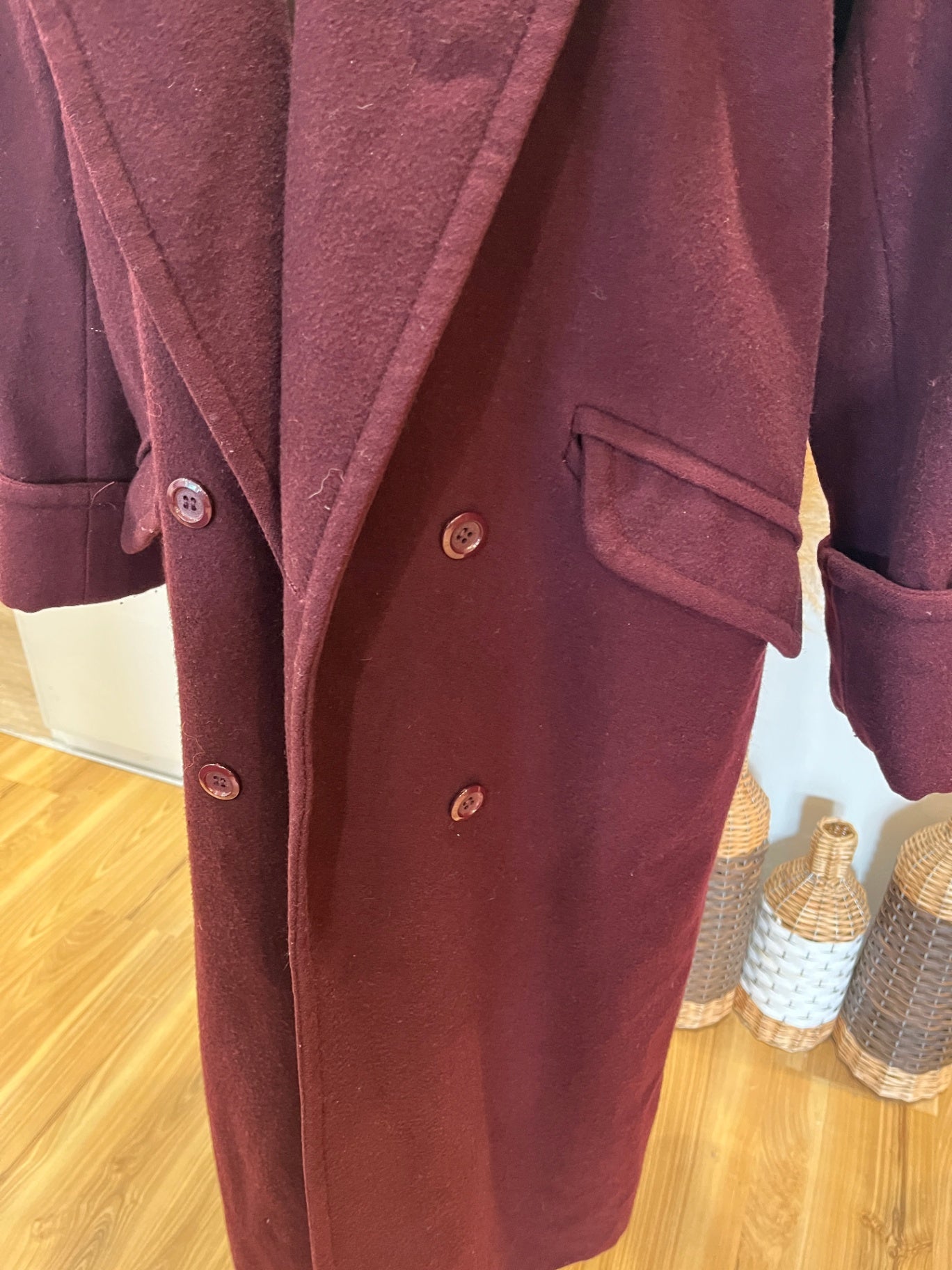 Virgo Wine Longline 100% Wool Coat – Size 8