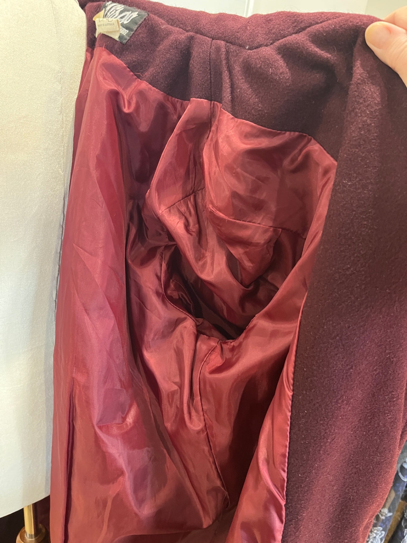Virgo Wine Longline 100% Wool Coat – Size 8
