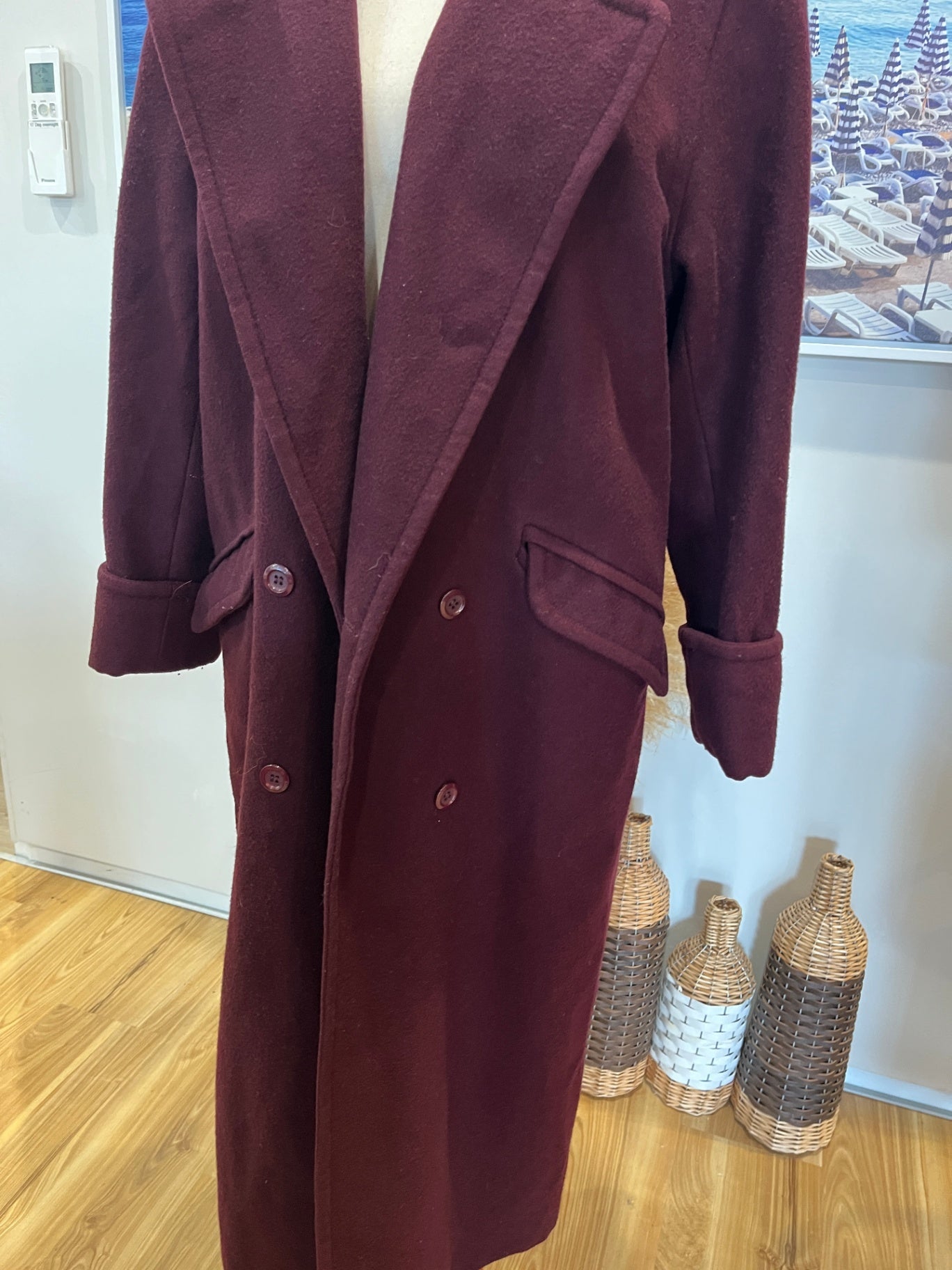 Virgo Wine Longline 100% Wool Coat – Size 8
