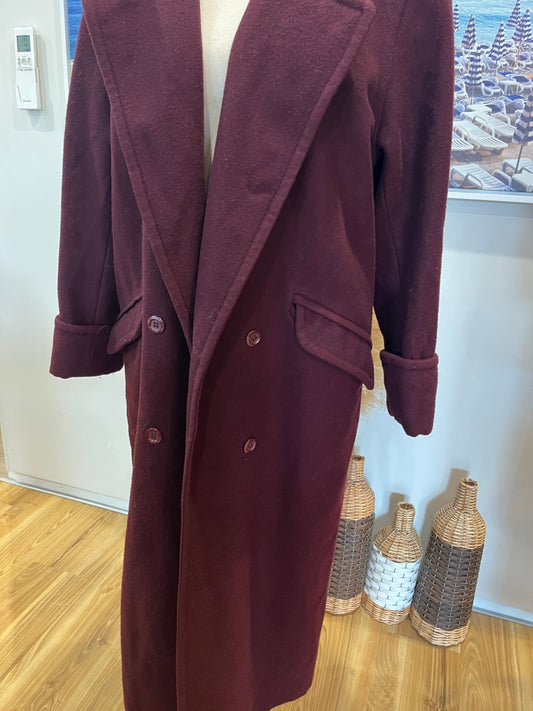 Virgo Wine Longline 100% Wool Coat – Size 8