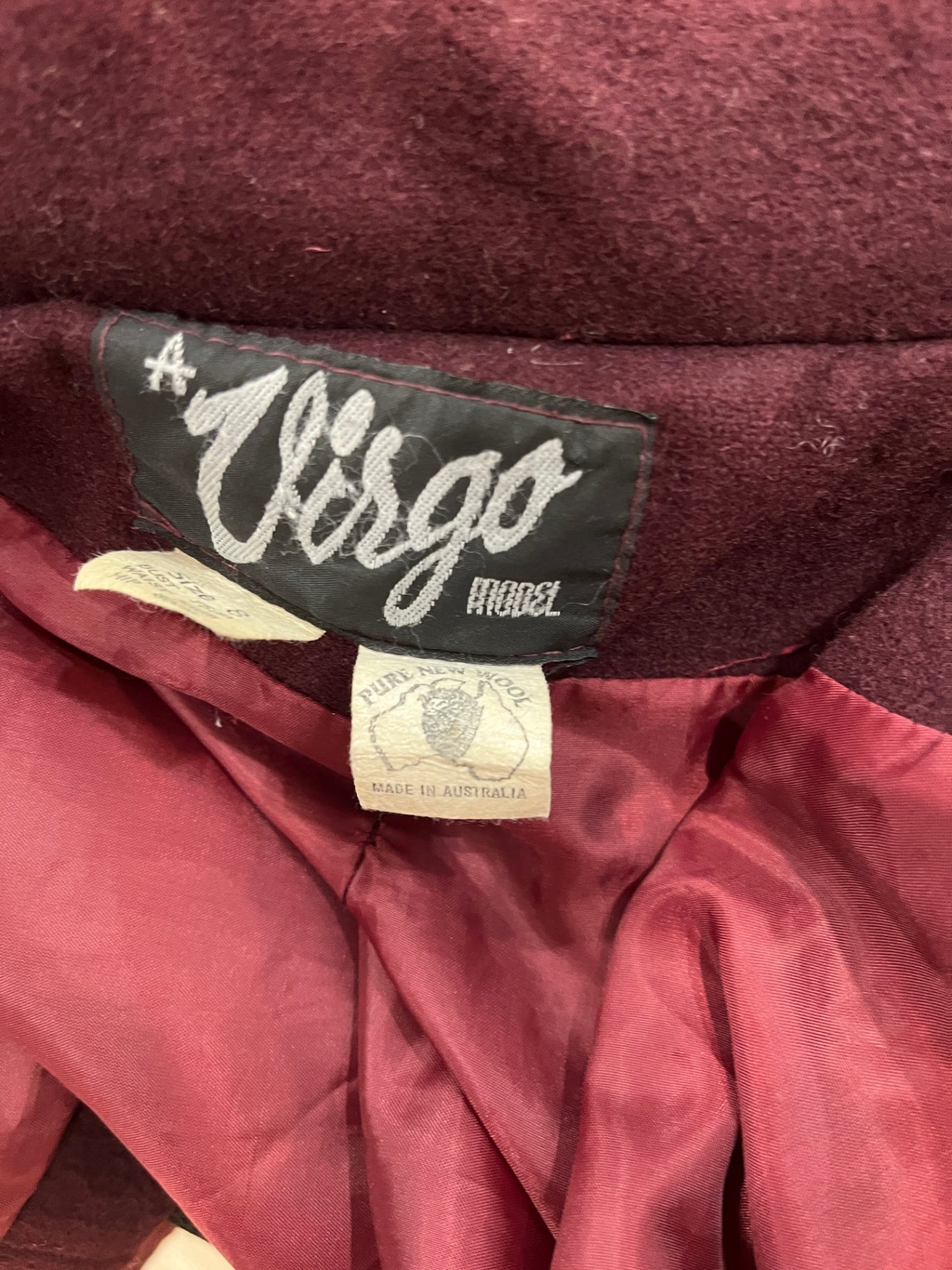 Virgo Wine Longline 100% Wool Coat – Size 8