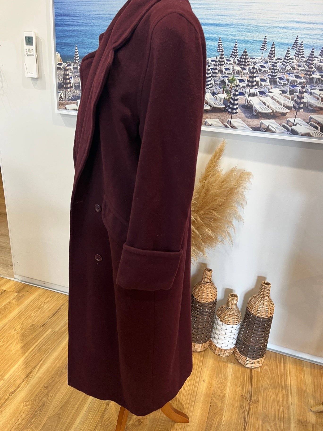 Virgo Wine Longline 100% Wool Coat – Size 8
