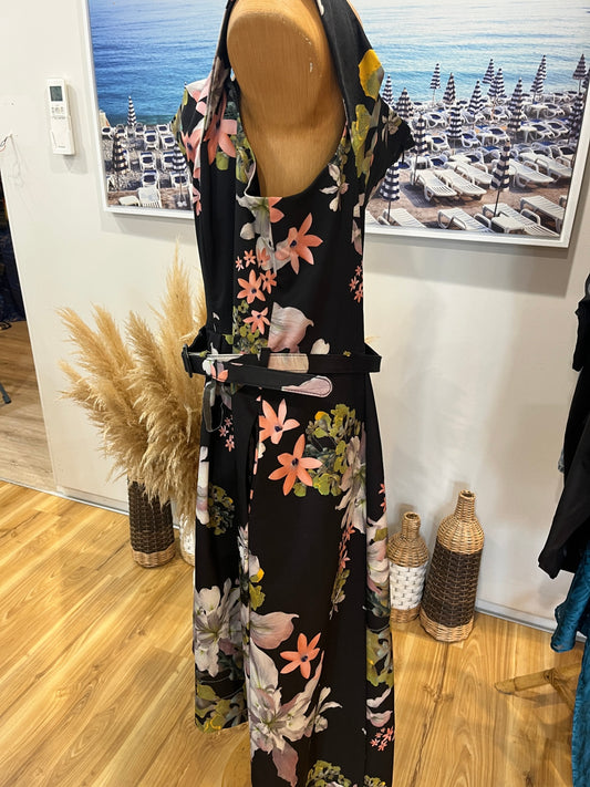City Chic Black Floral Dress | Large | Knee Length | Belted