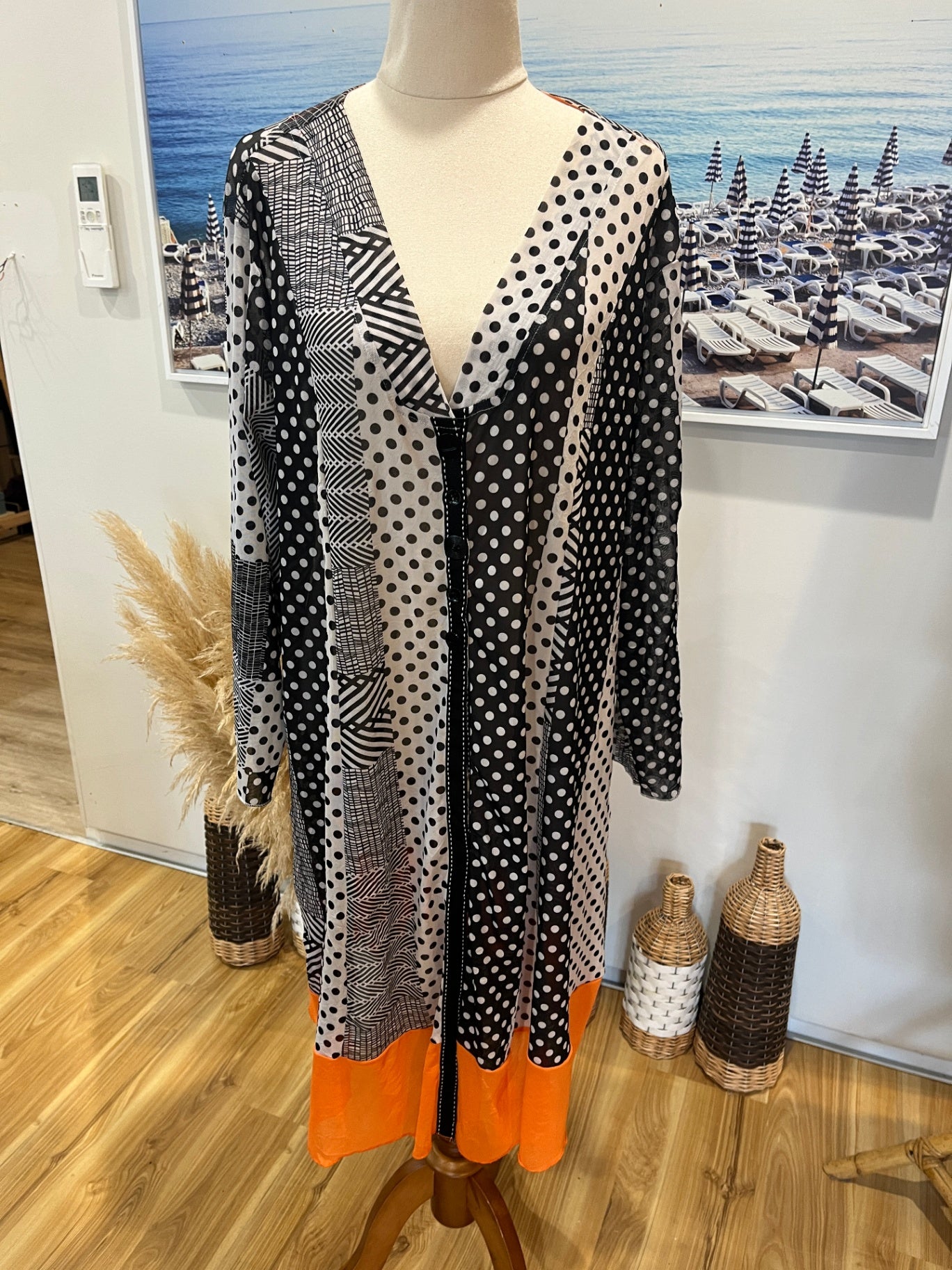Clarity Black & White with Orange Dress – Size 18