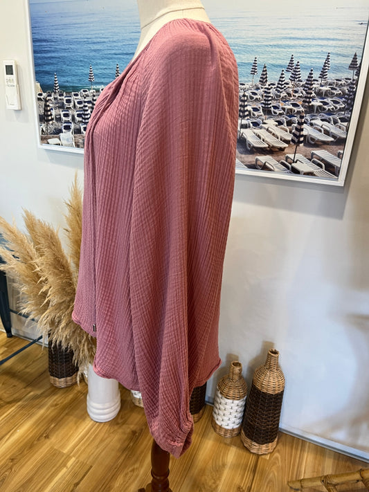 DECJUBA Pink Waffle Crinkle Top Size L – Relaxed Boho Fit