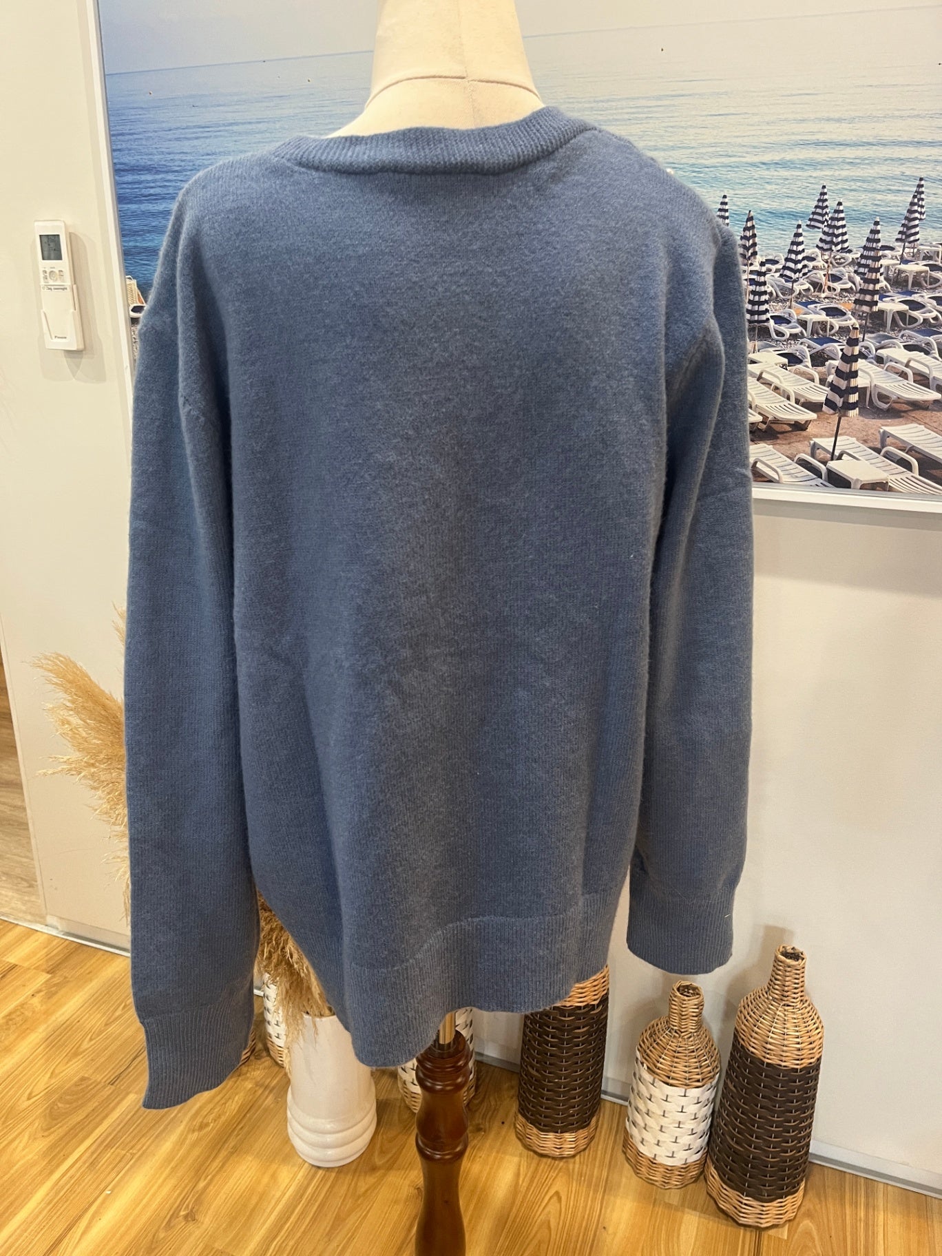 Blue Button-Up Cardigan XXL – Soft Knit with Pearl Detail
