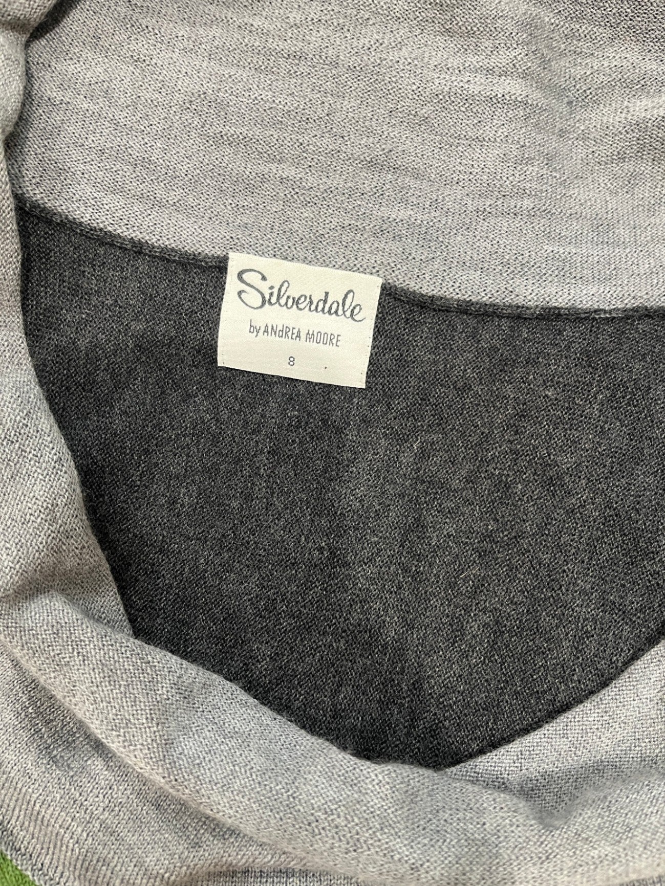 Andrea Moore Silverdale Merino Vest Size 8 – Grey & Green Oversized Knit
