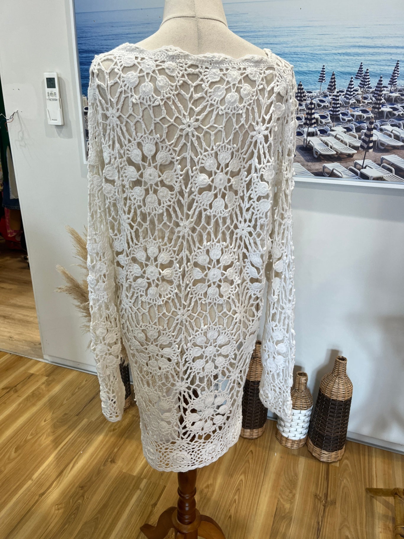 Cream Crochet Long Sleeve Dress Size L
