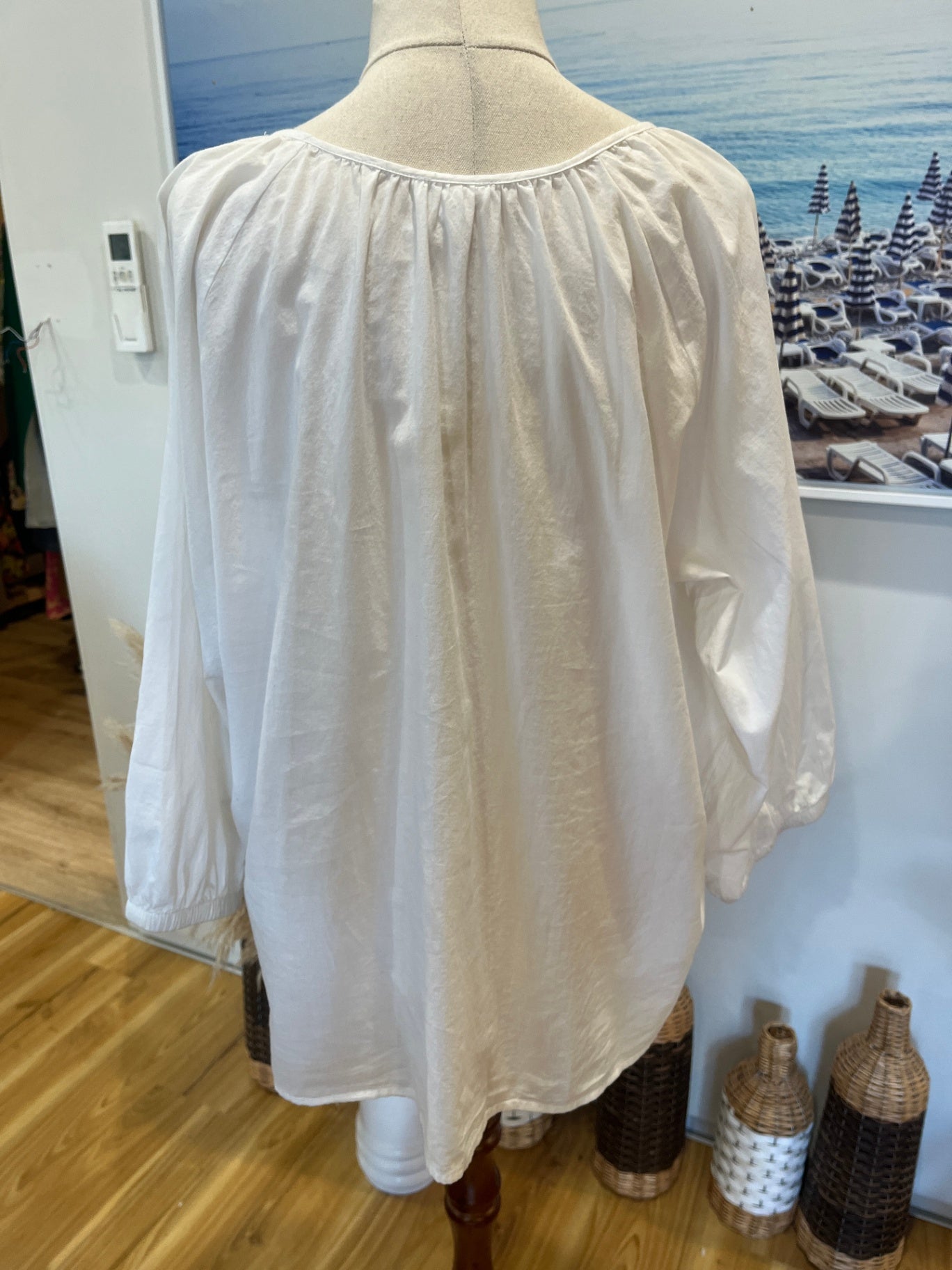 Whistle White Broderie Boho Blouse Size 14 | Elasticated Cuff Sleeves