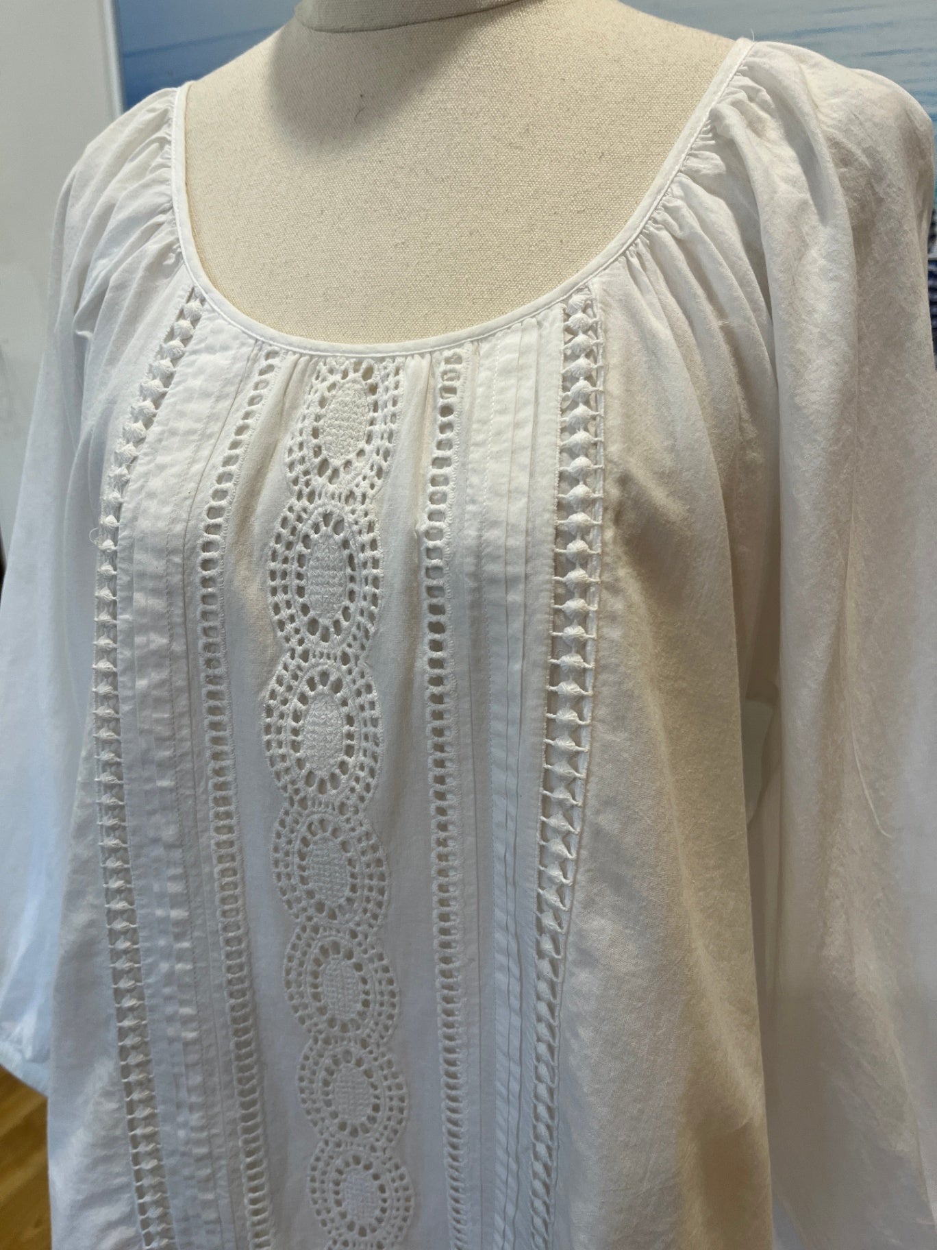 Whistle White Broderie Boho Blouse Size 14 | Elasticated Cuff Sleeves