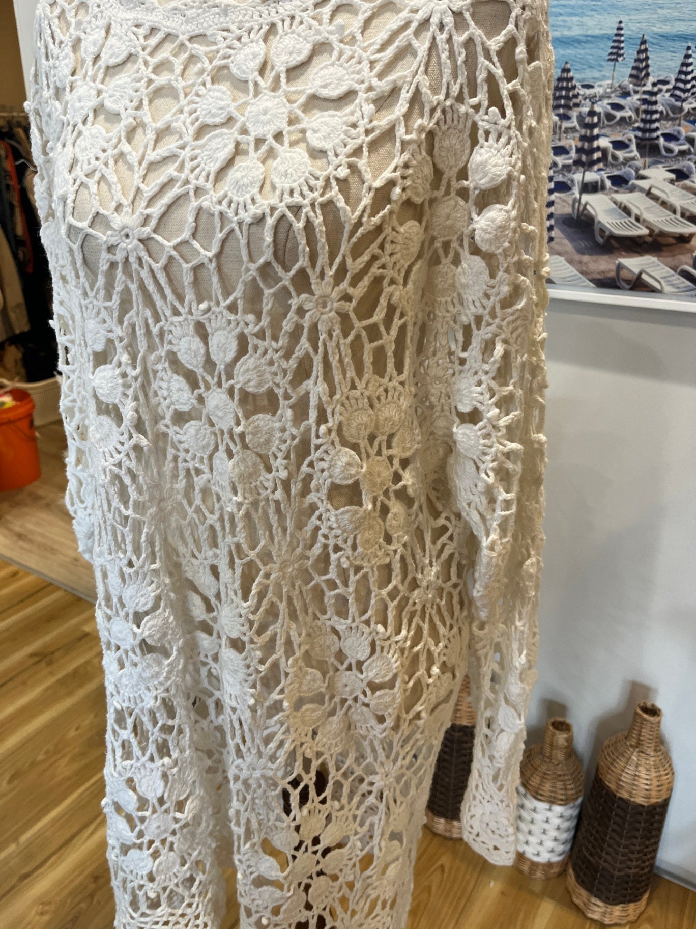Cream Crochet Long Sleeve Dress Size L