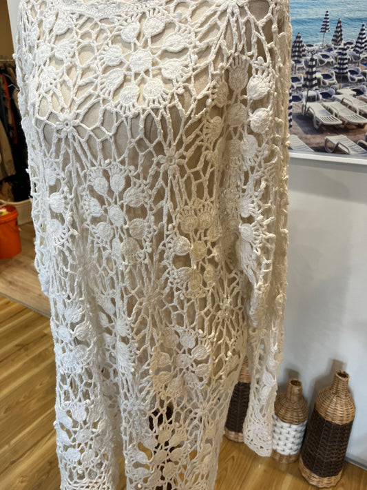 Cream Crochet Long Sleeve Dress Size L