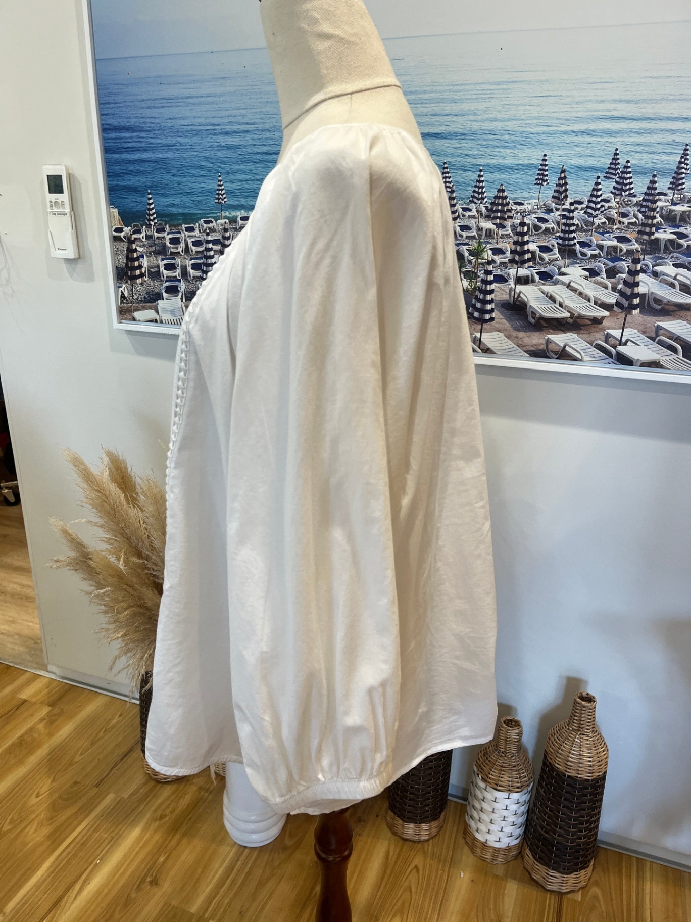 Whistle White Broderie Boho Blouse Size 14 | Elasticated Cuff Sleeves