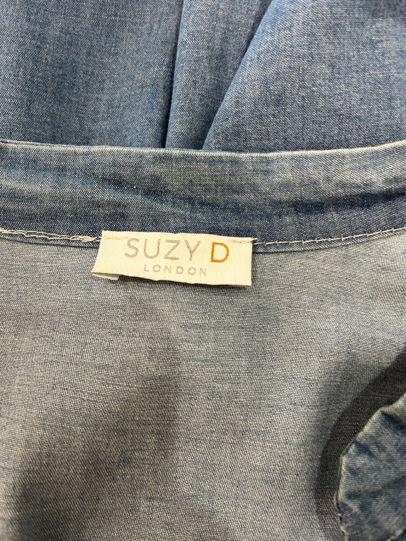 Suzy D London Blue Chambray Frill Detail Button-Up Shirt Size M