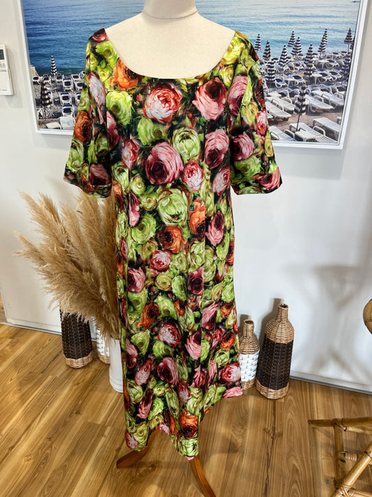 Poppies Collection Floral Rose A-Line Midi Dress Size 20