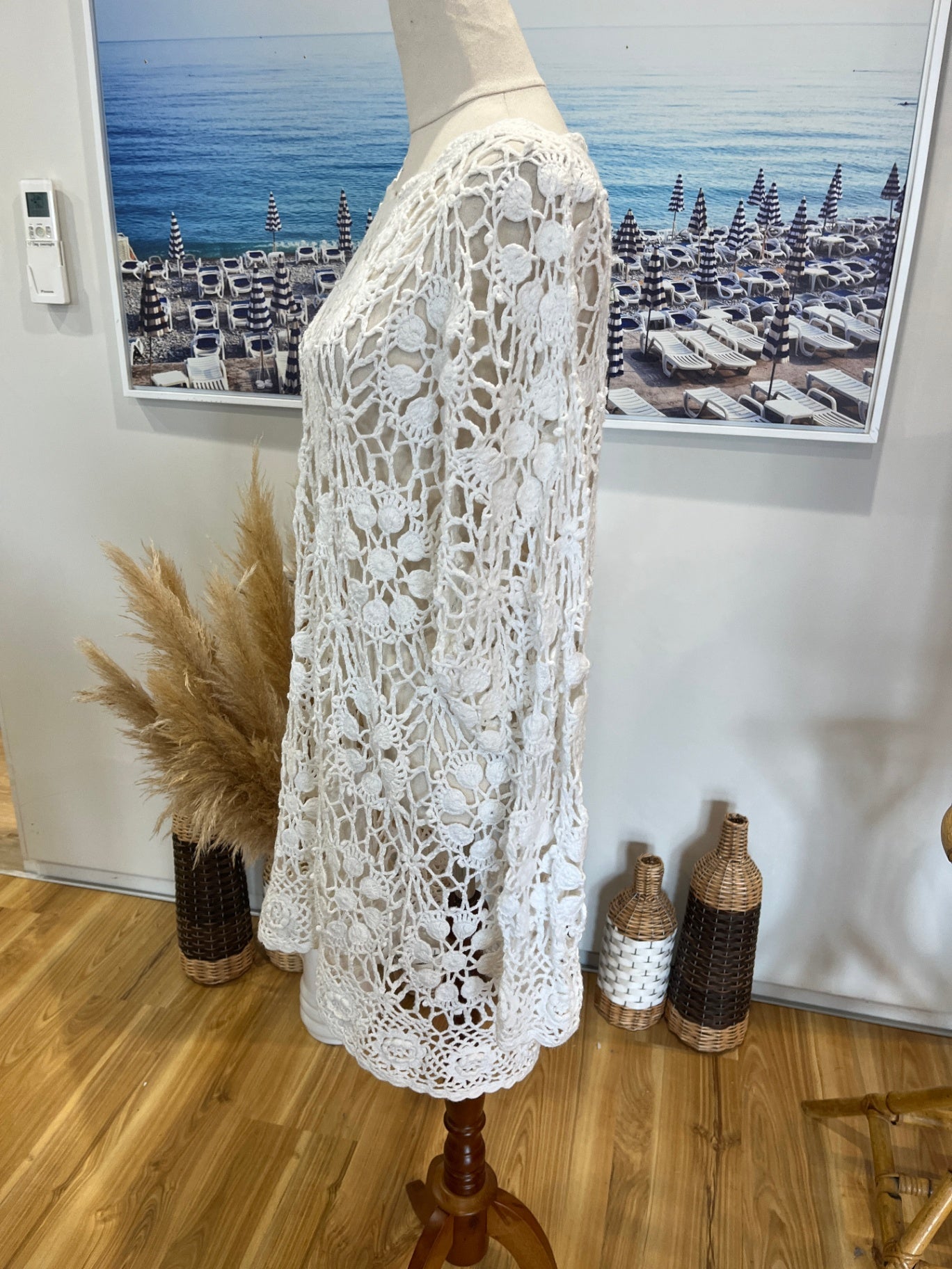 Cream Crochet Long Sleeve Dress Size L