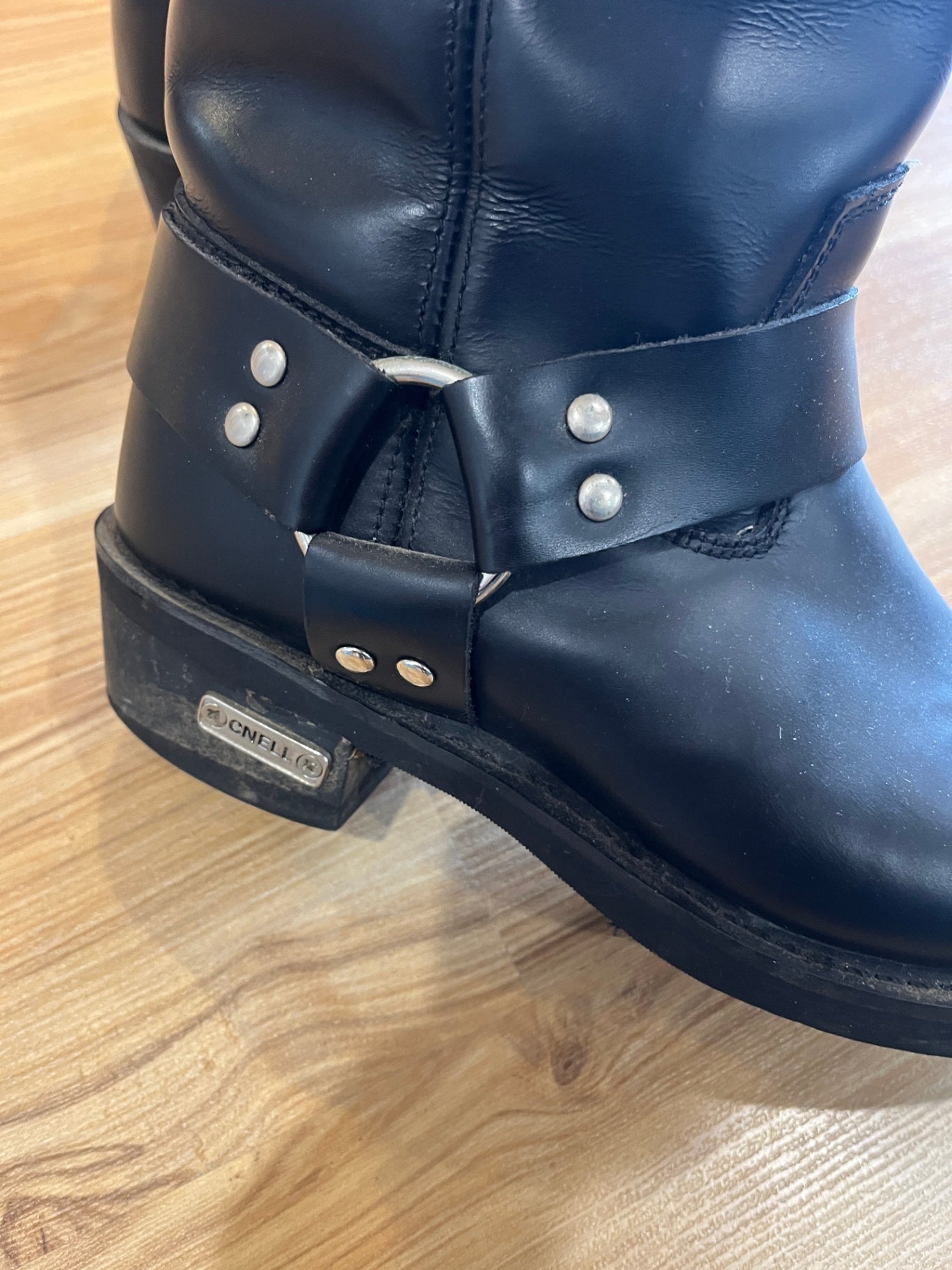 CNELL Black Leather Biker Boots US 9 Pull-On Motorcycle Style