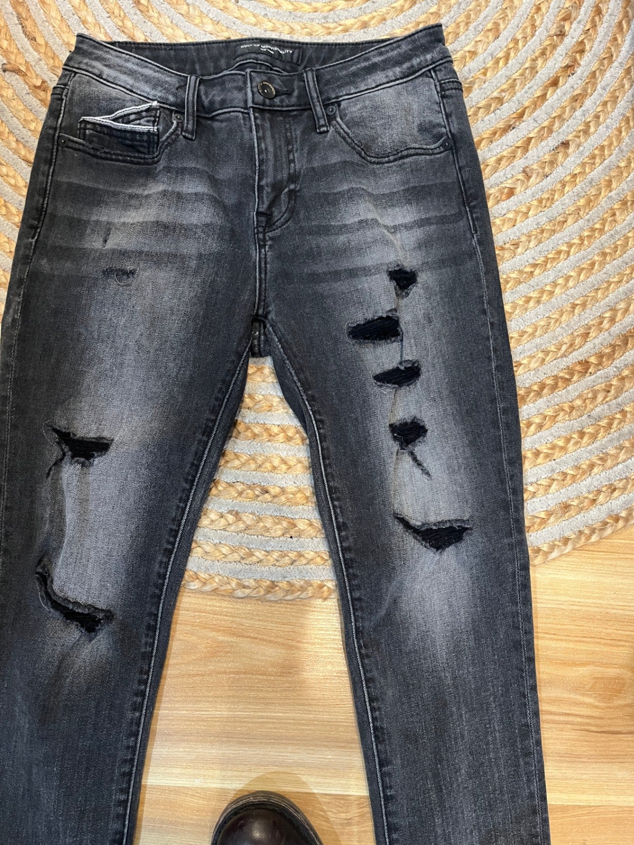Cult of Individuality Alter Ego Boyfriend Jeans — Distressed Grey, Size 25