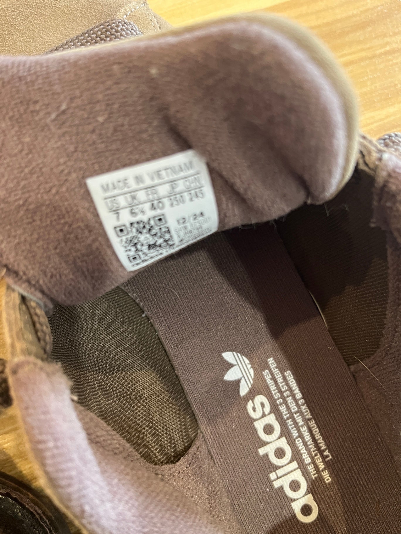 Adidas Brown & White Sneakers — Faux Suede, US Size 7