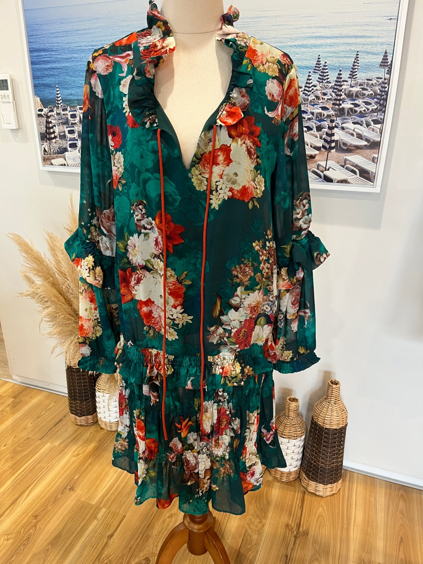 Augustine Layer Dress — Blooming in Green Size S