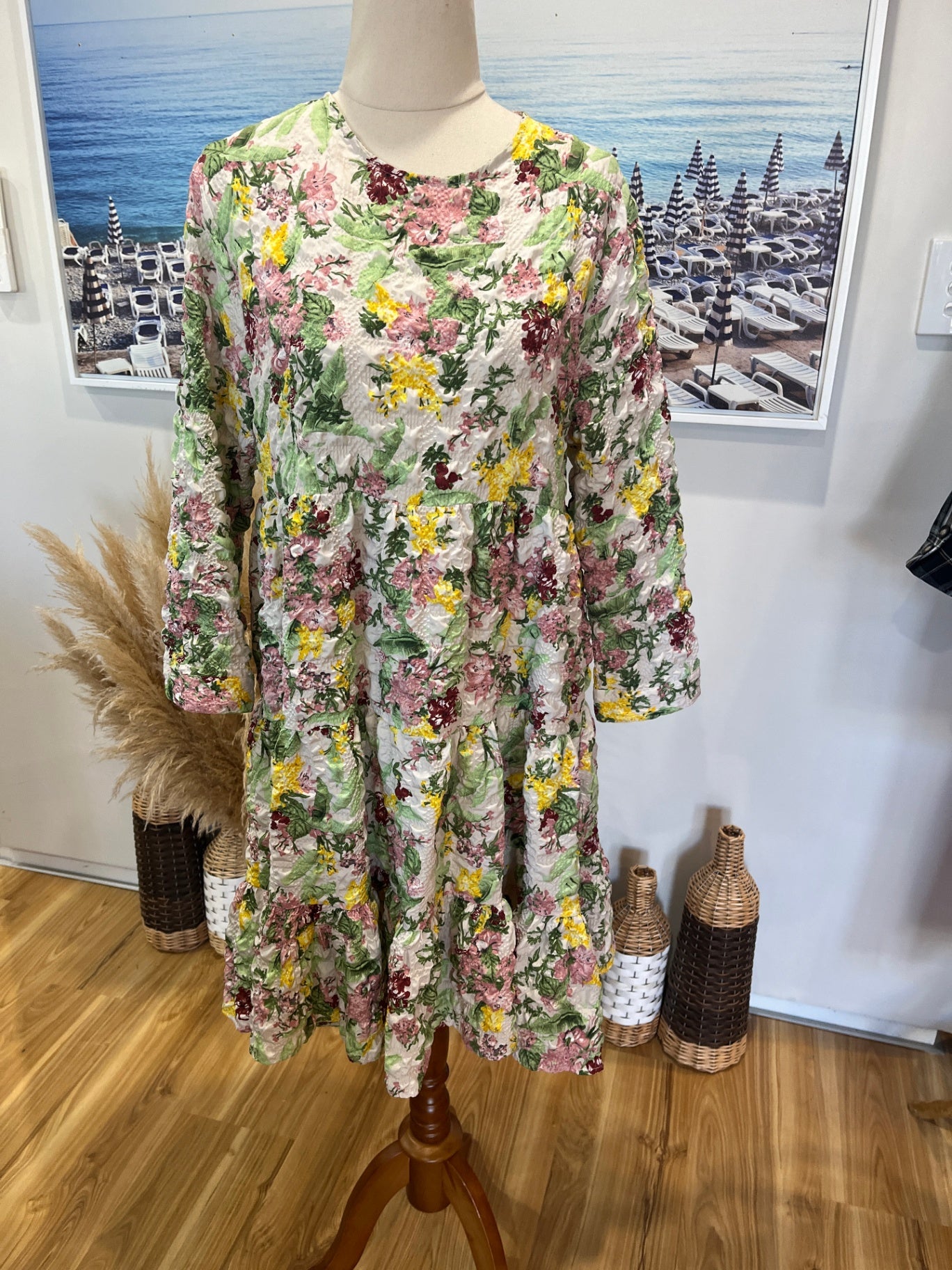 Zara Cream Floral Dress — Size S