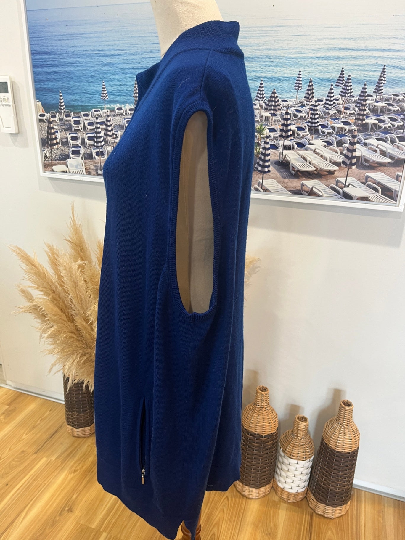 Long Island Vest — Blue Zip-Up with Pockets, XL