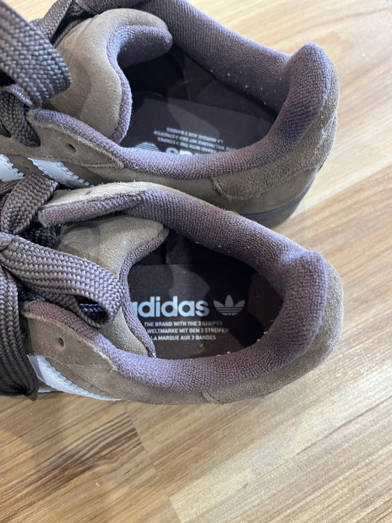 Adidas Brown & White Sneakers — Faux Suede, US Size 7