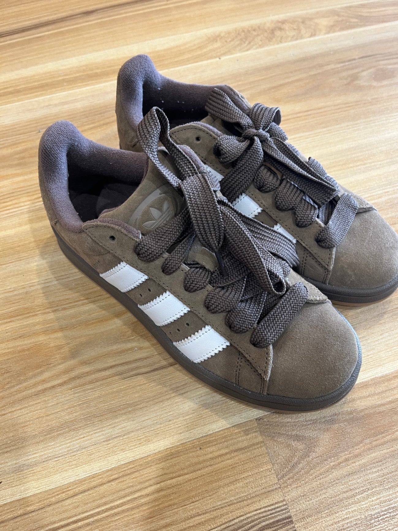 Adidas Brown & White Sneakers — Faux Suede, US Size 7