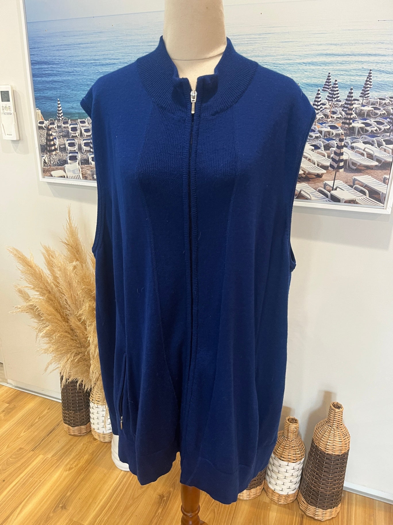 Long Island Vest — Blue Zip-Up with Pockets, XL