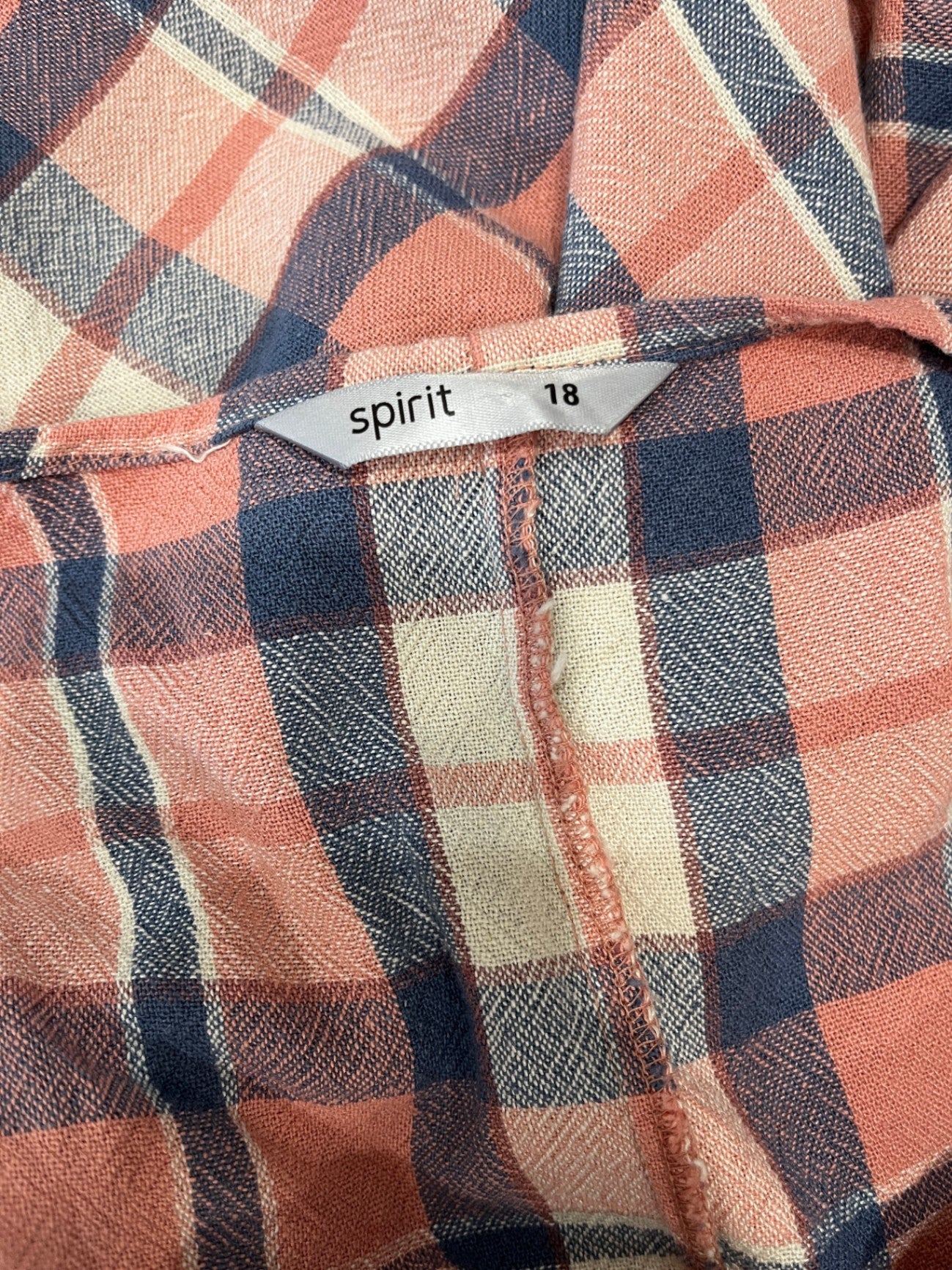 Spirit Plaid Dress — Short Sleeve V-Neck Tie Waist, Size 18