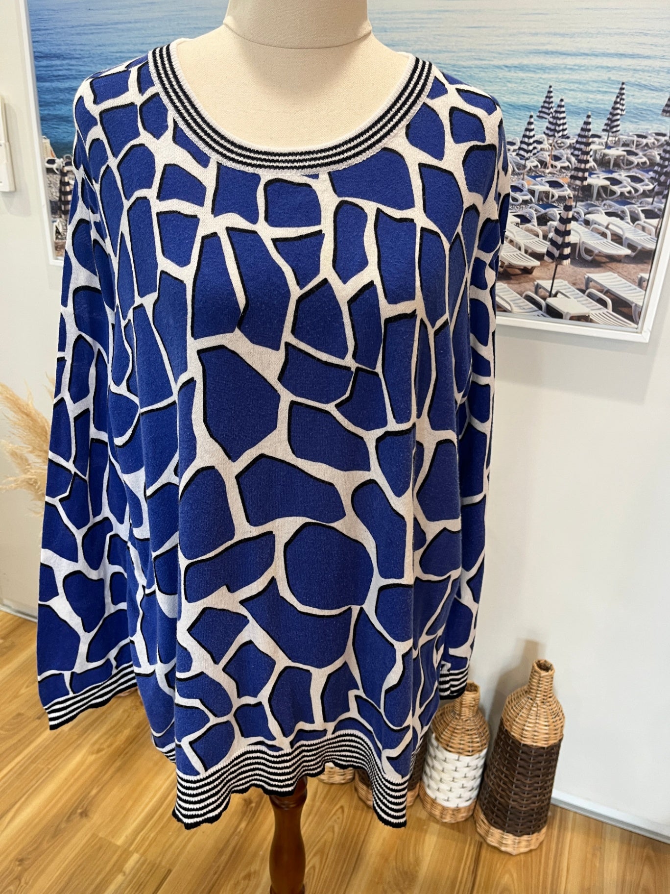 Foil Stone Print Jersey — Lightweight Blue, Black & White, XXL