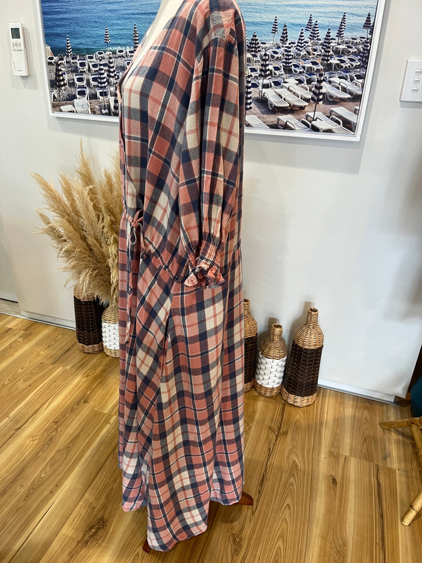 Spirit Plaid Dress — Short Sleeve V-Neck Tie Waist, Size 18