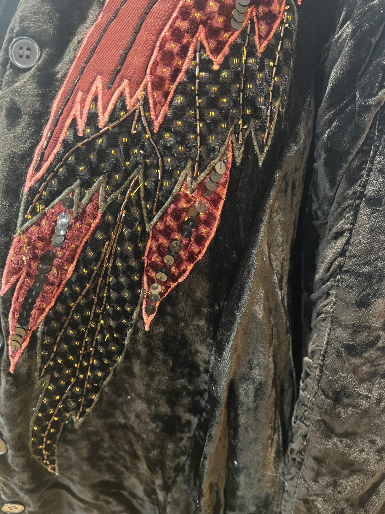 Orientique Sydney Velvet Bomber Jacket — Embroidered Batwing Style Size M