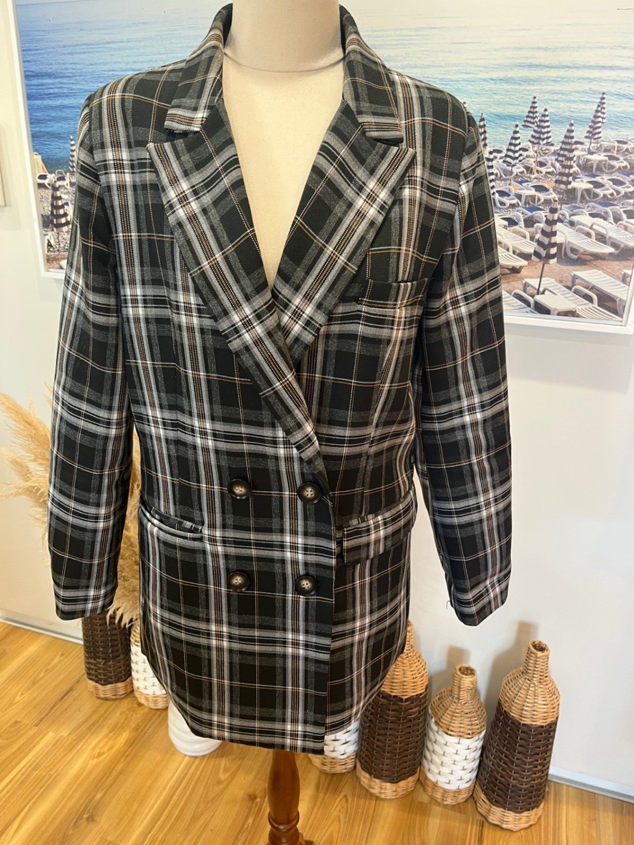 Drama the Label Black Tartan Blazer — Double-Breasted, Size 10
