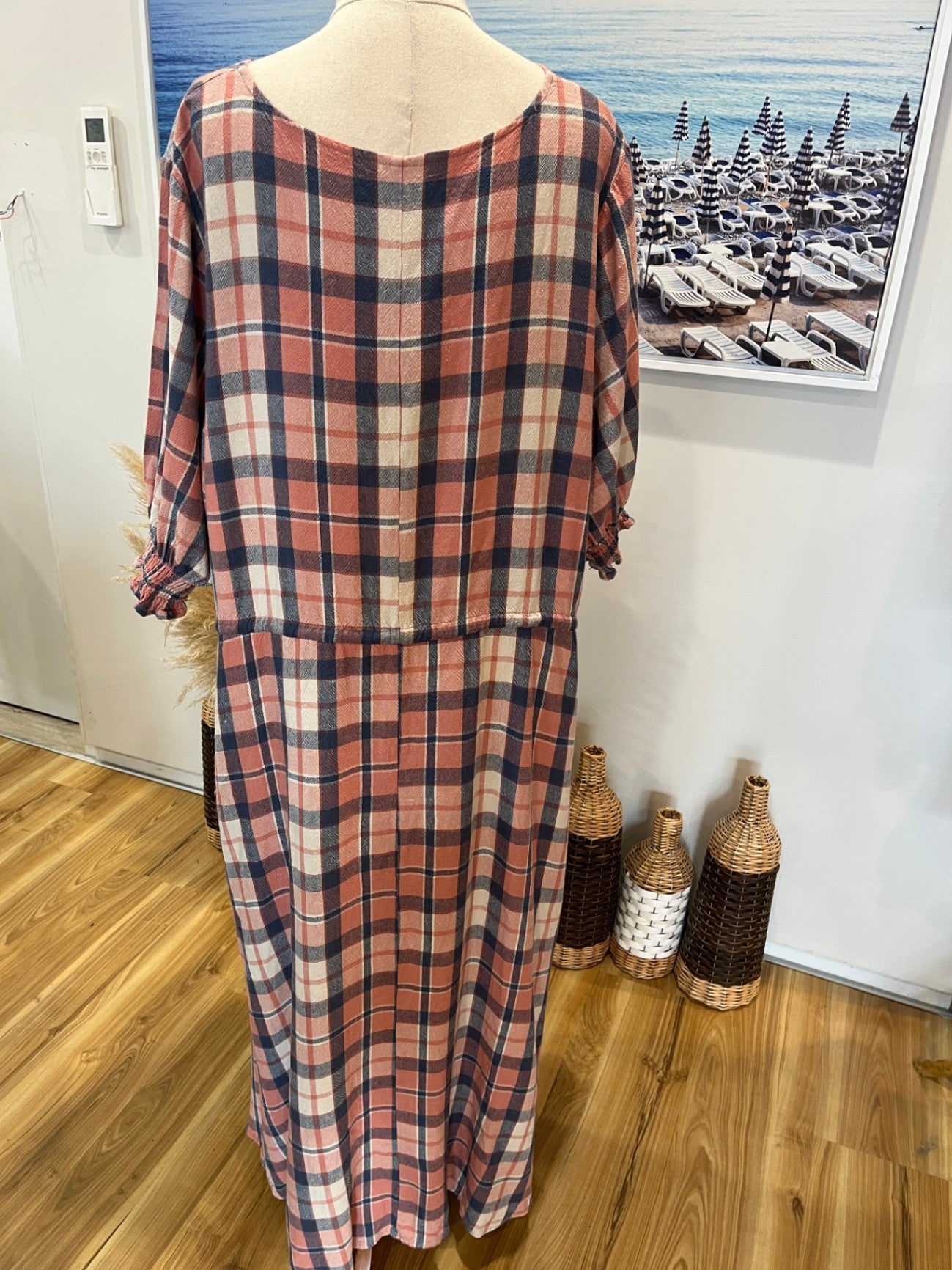 Spirit Plaid Dress — Short Sleeve V-Neck Tie Waist, Size 18