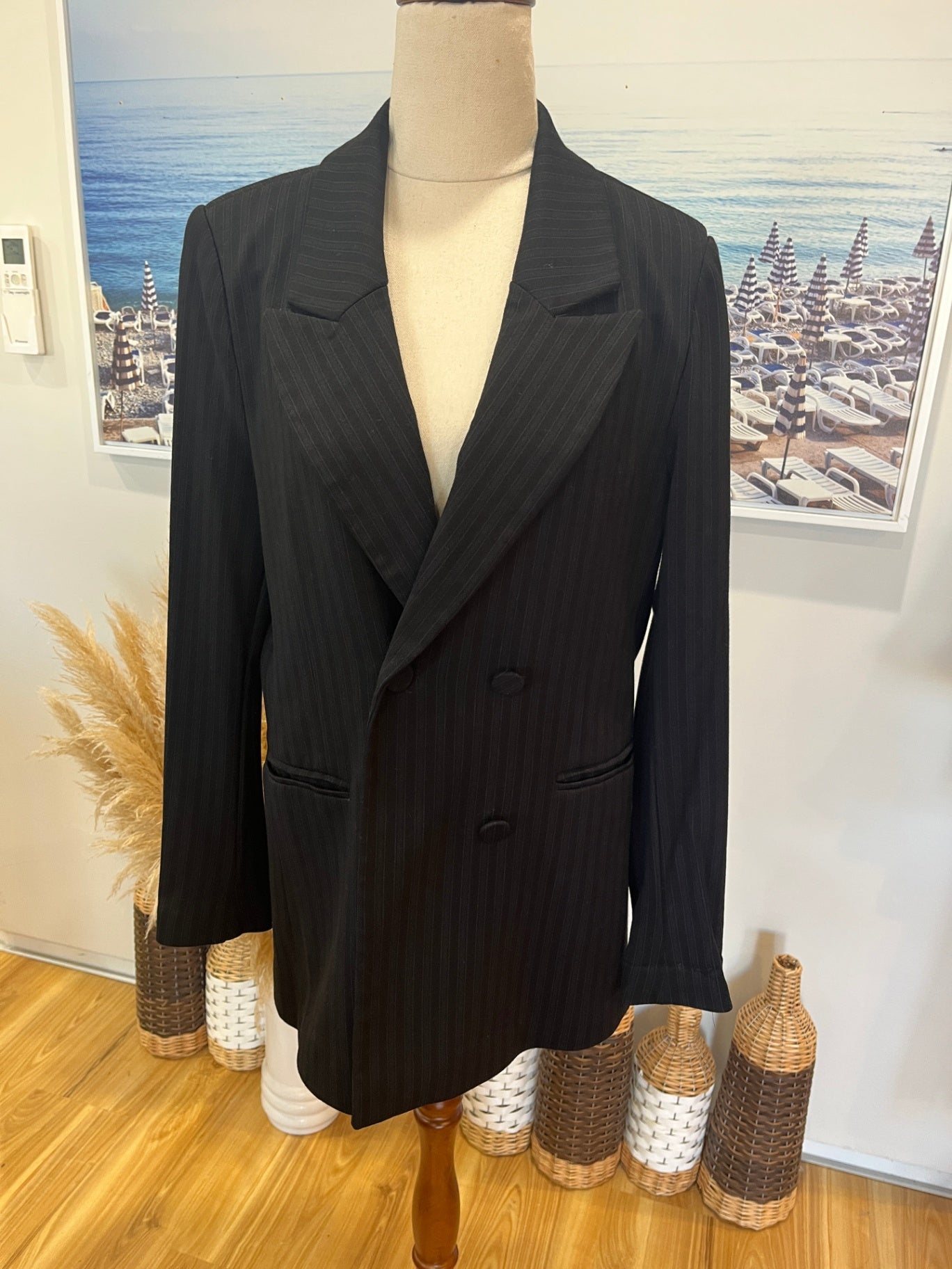 Oliver Black Stripe Blazer — Fully Lined Button-Up, Size 10