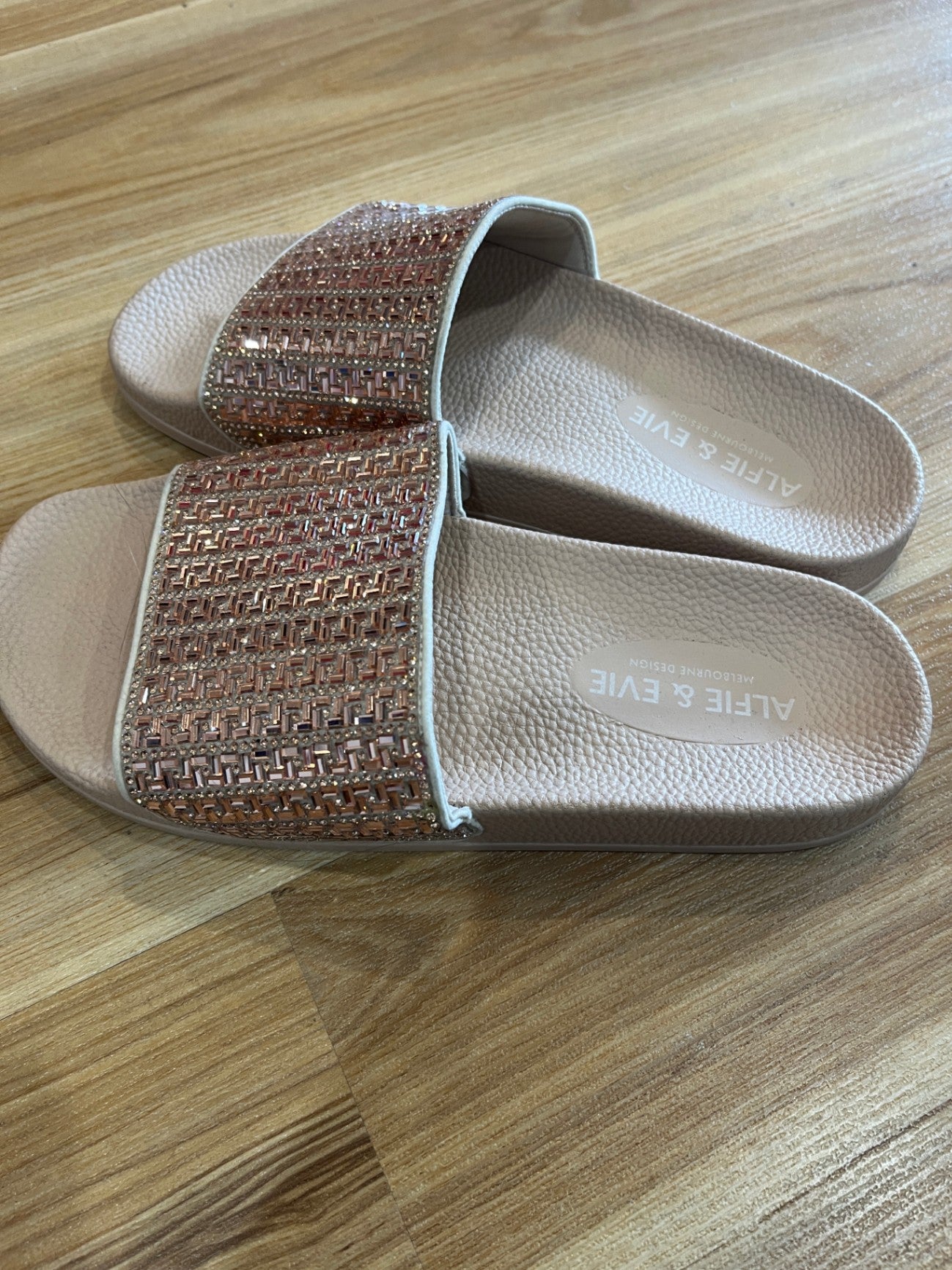 Alfie & Evie Blush Bling Slides — Size 38