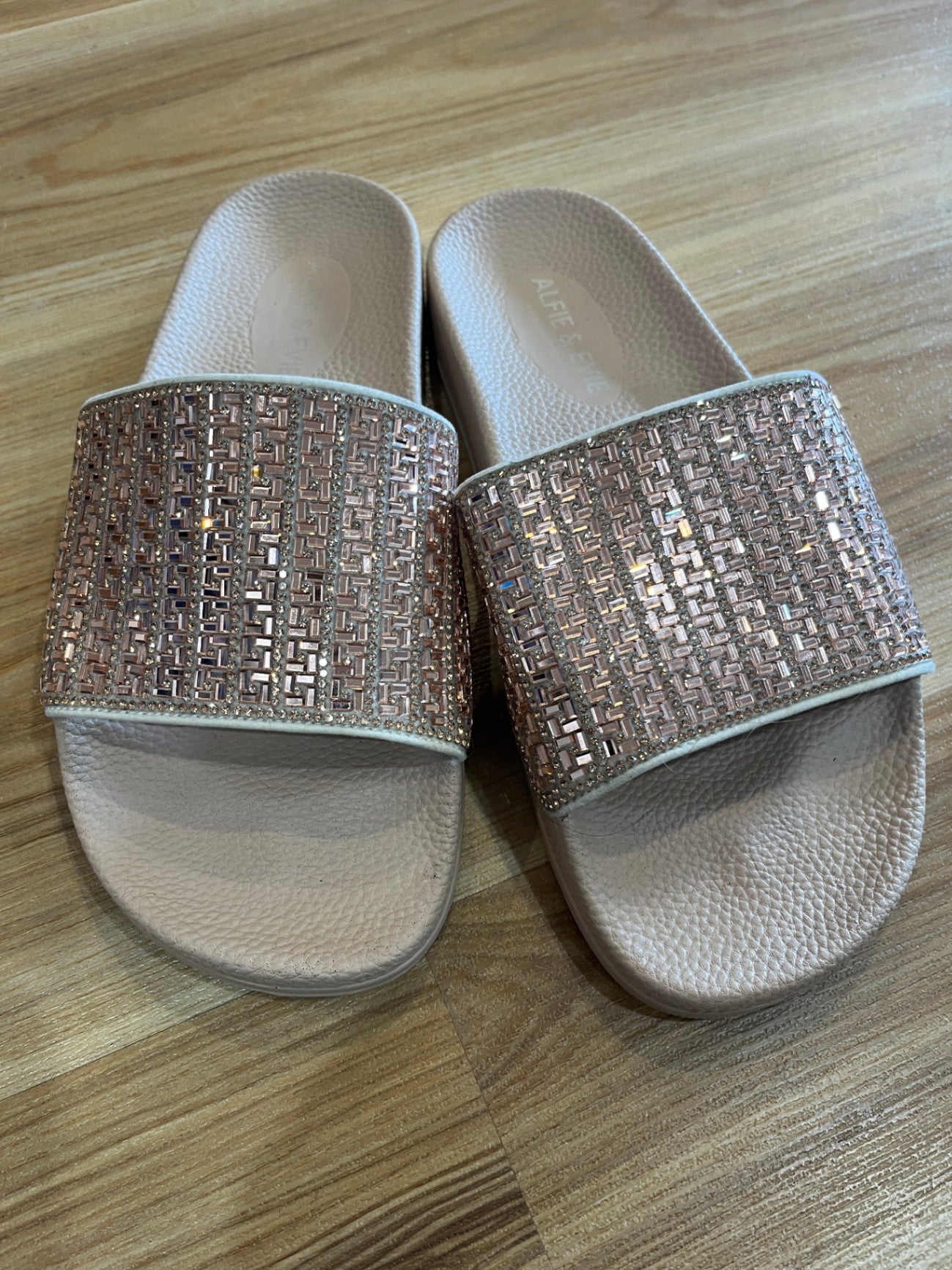 Alfie & Evie Blush Bling Slides — Size 38