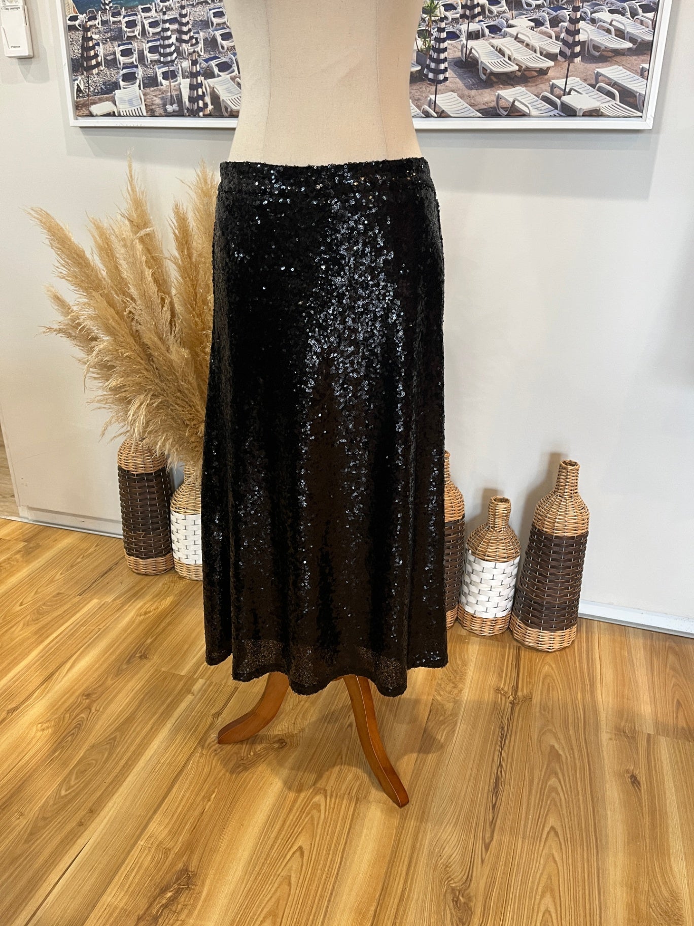 DECJUBA Black Sequin A-Line Skirt — Sparkle & Shine Size S