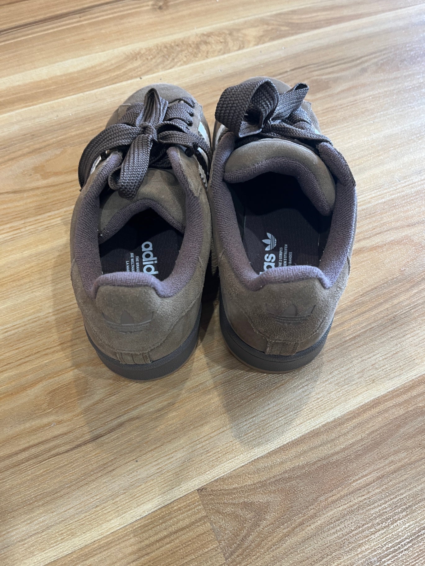 Adidas Brown & White Sneakers — Faux Suede, US Size 7