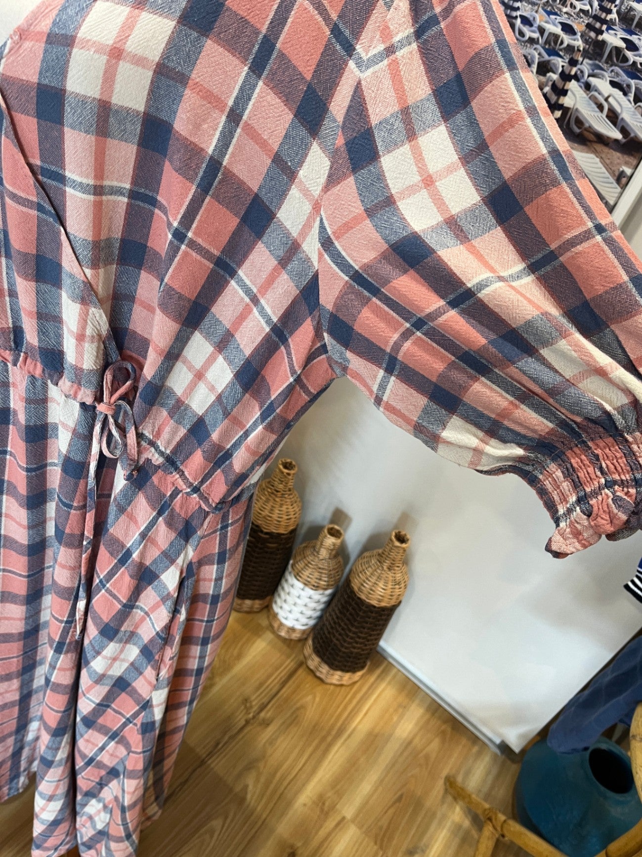 Spirit Plaid Dress — Short Sleeve V-Neck Tie Waist, Size 18