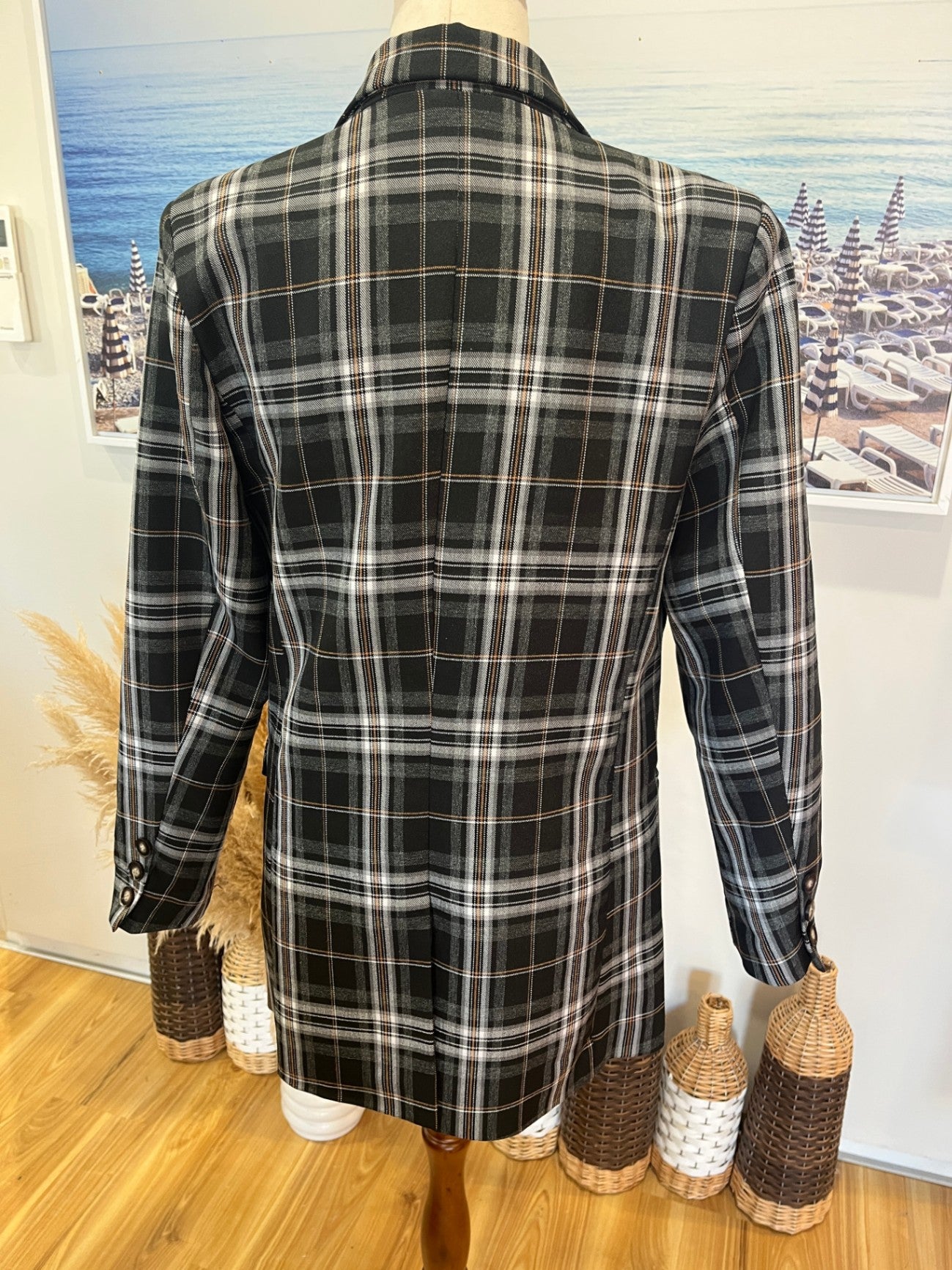 Drama the Label Black Tartan Blazer — Double-Breasted, Size 10