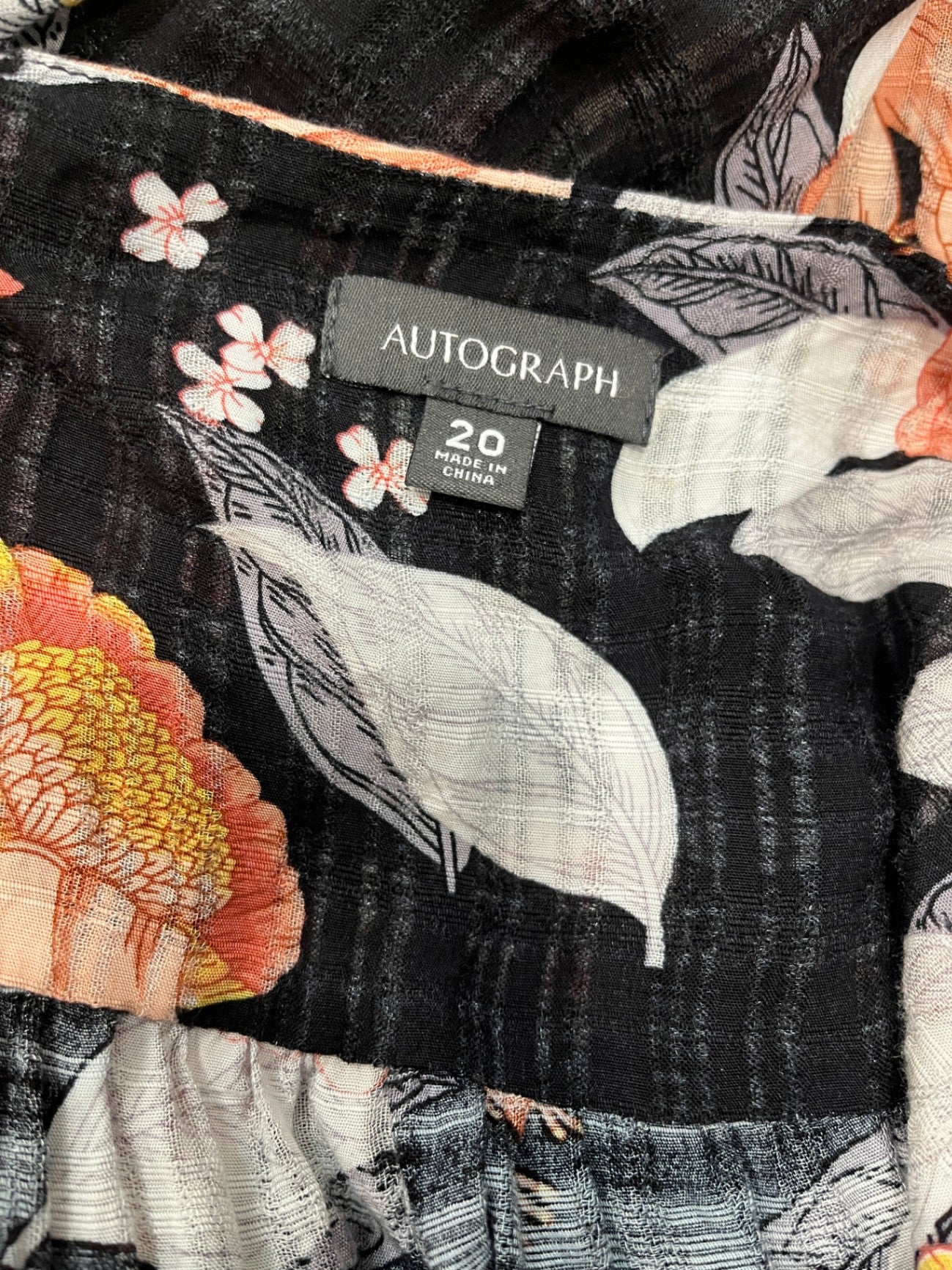 Autograph Floral Top — Flowy Black 3/4 Sleeve, Size 20