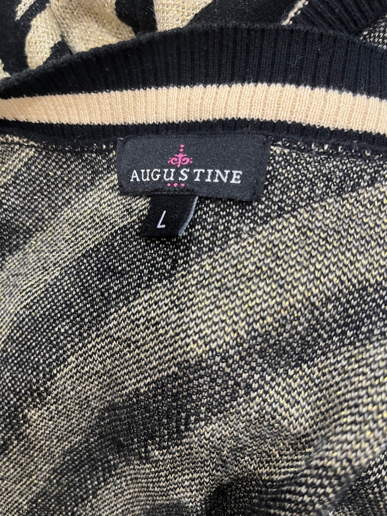 Augustine Longline Cardigan with Pockets – Black & Gold, Size Large