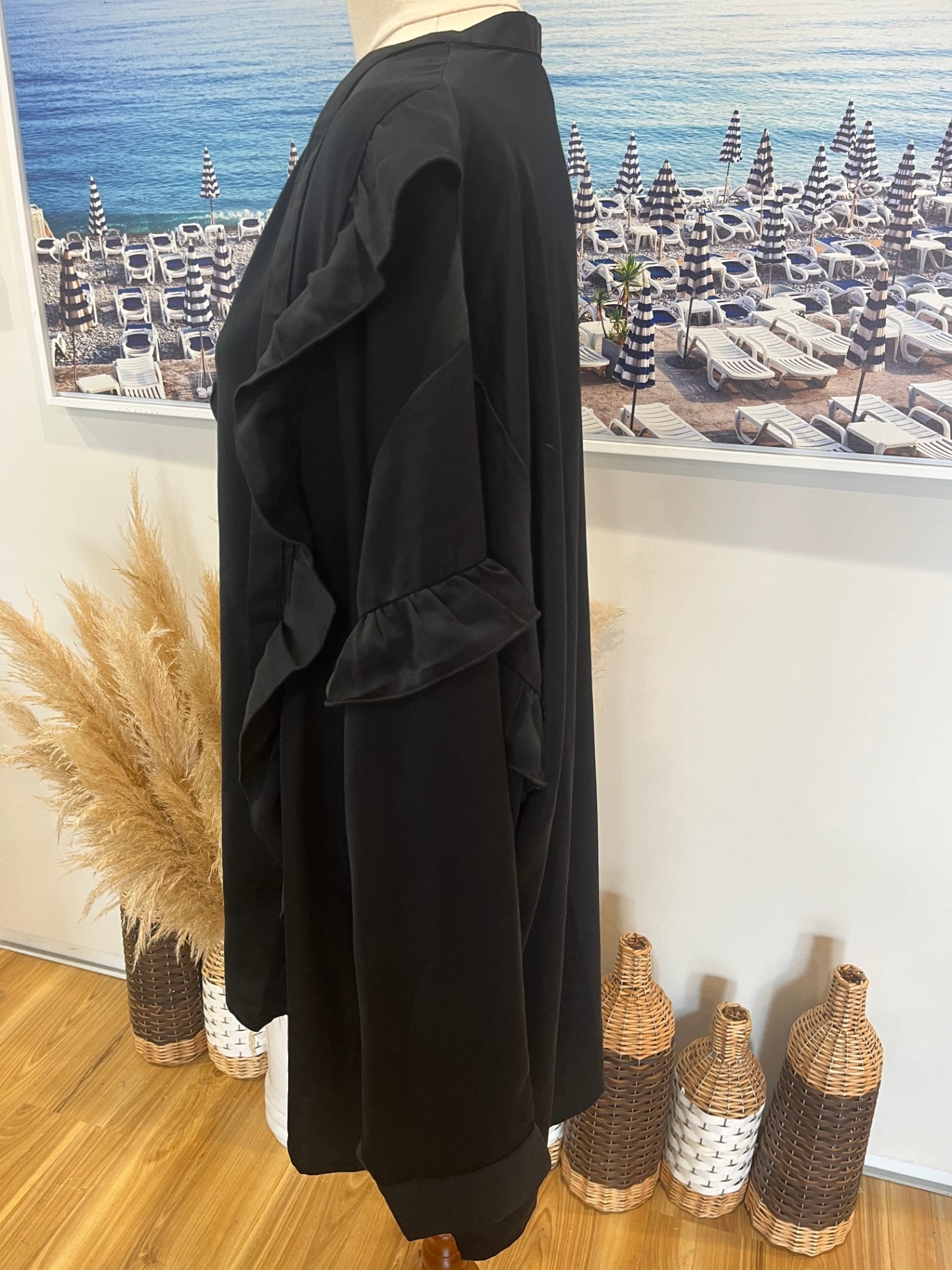 EB&IVE Black Blouse XXL | Long Sleeve Ruffle Detail | Tie-Neck Top