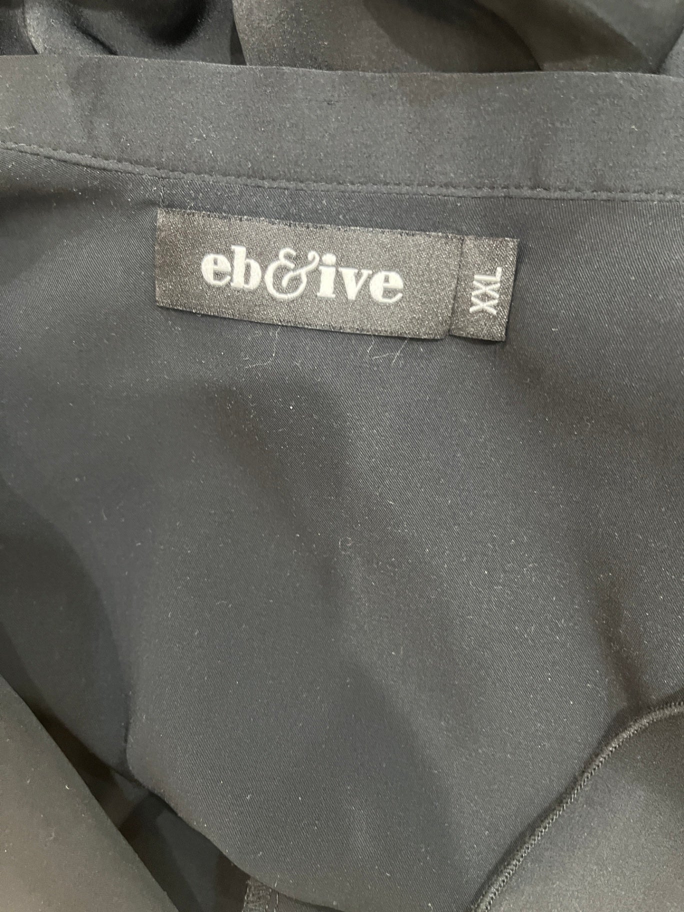 EB&IVE Black Blouse XXL | Long Sleeve Ruffle Detail | Tie-Neck Top