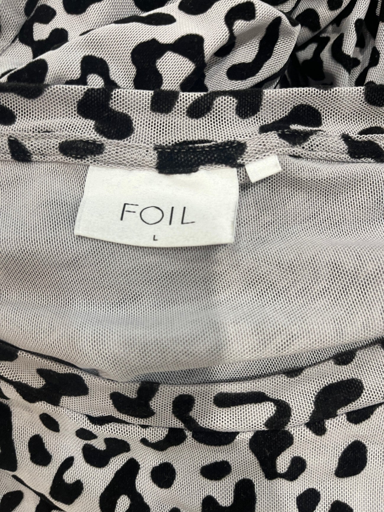 FOIL Black & Grey Animal Print Dress | Size Large | Long Sleeve Tiered Layered Style