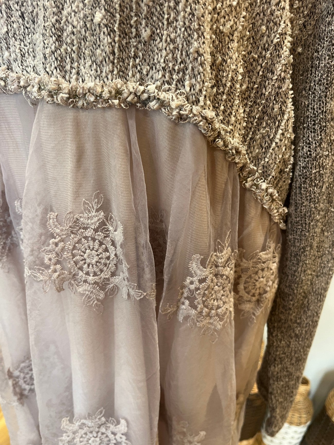 Simply Couture Pale Pink Knit Tunic Top with Lace Skirt – Lined, Long Sleeve, XXL