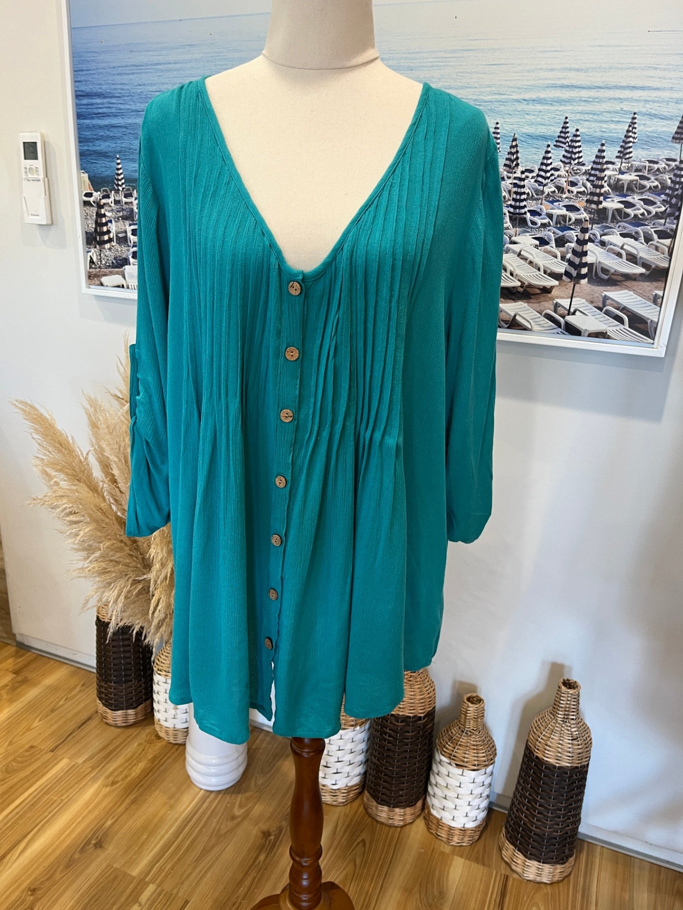 Tree of Life Teal Blouse | Easy Fit | ¾ Sleeves | Size S/M/L